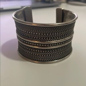 Silver Textured Wide Cuff Bracelet